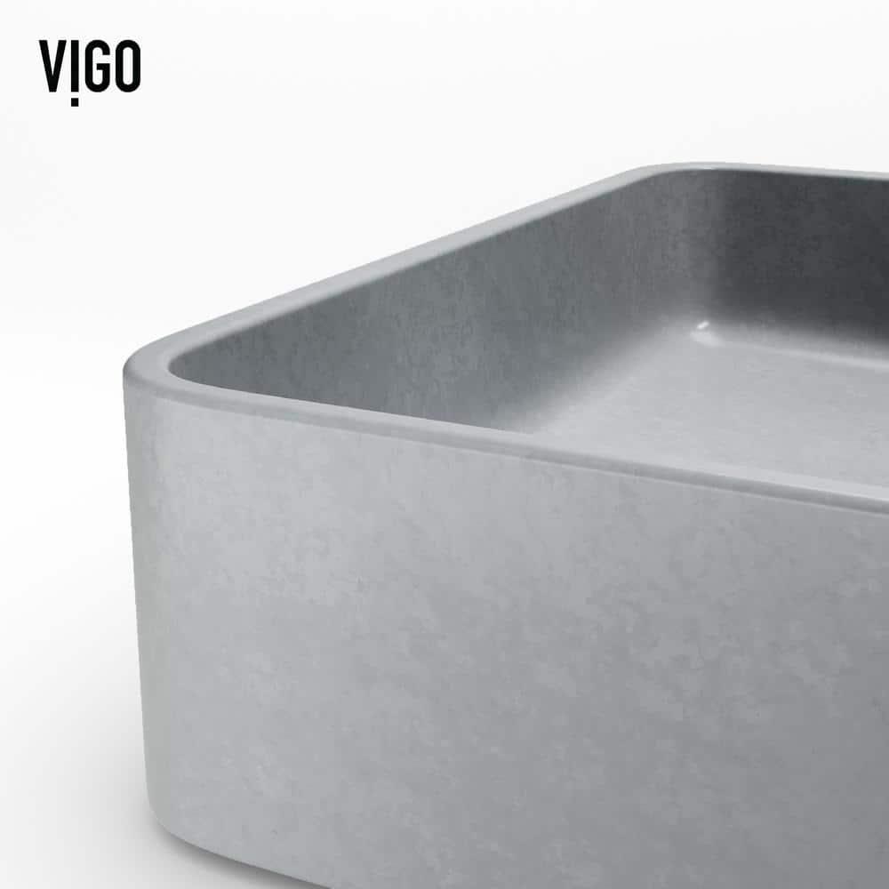 Tarragona Gothic 19" L x 14" W x 4" H Gray Concreto Stone Handmade Rectangular Vessel Bathroom Sink