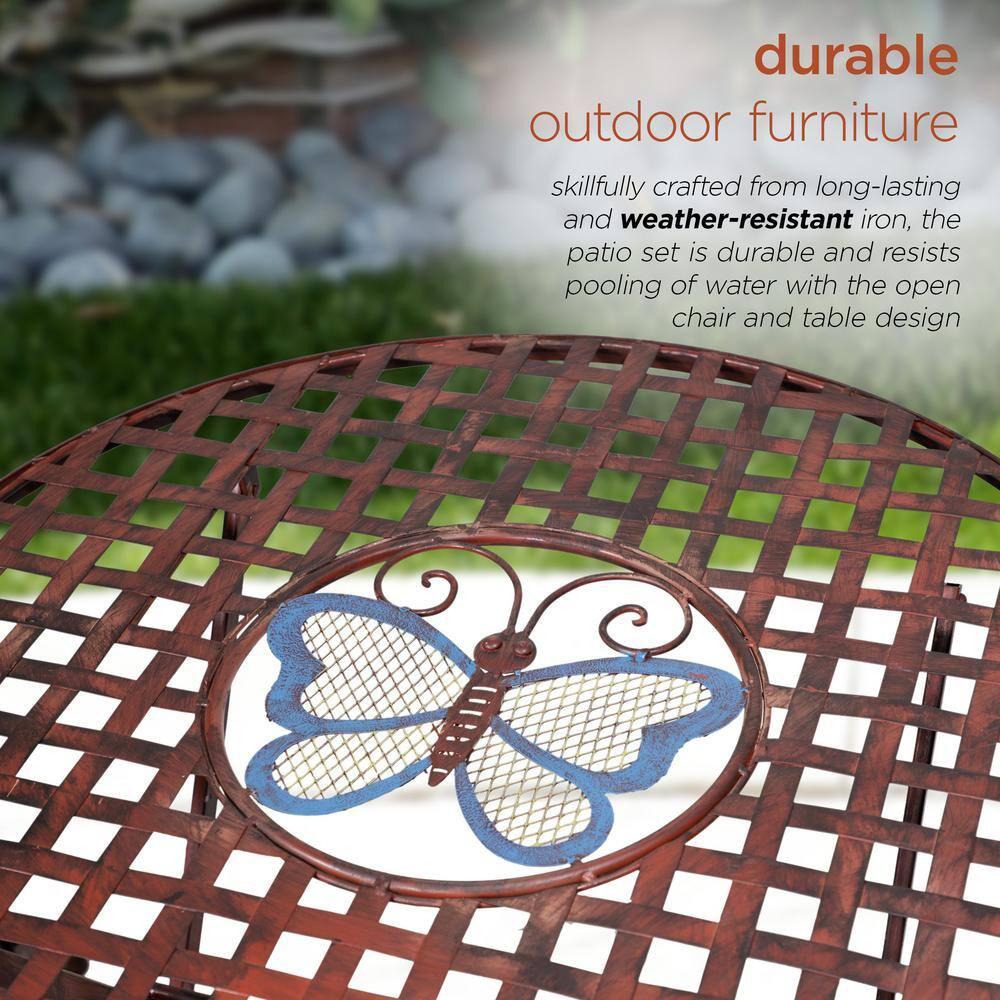 Alpine Corporation Butterfly Outdoor Patio Bistro Set, Metal 3-Piece Set, Bronze