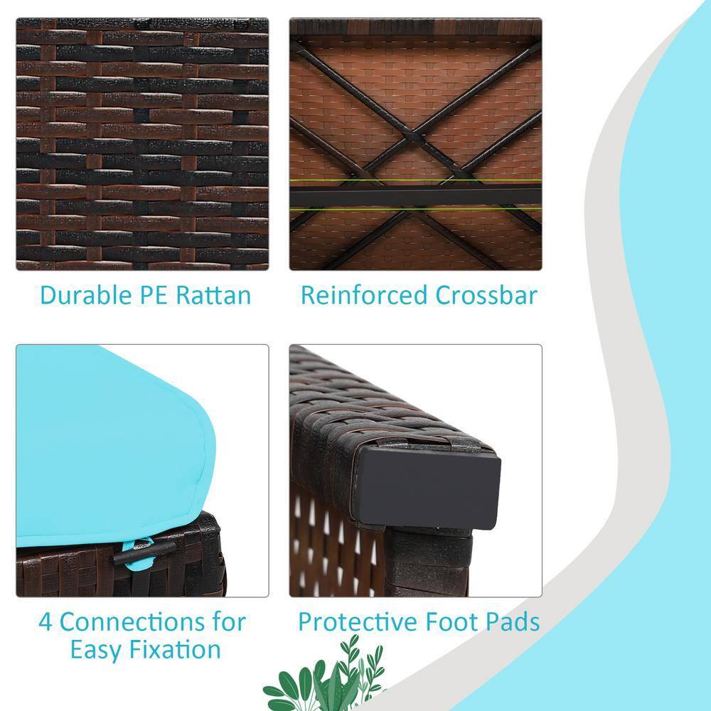 Tangkula 2 PCS Outdoor Wicker Ottoman Patio Rattan Furniture Metal Footrest Seat Square Footstool with Cushion Turquoise