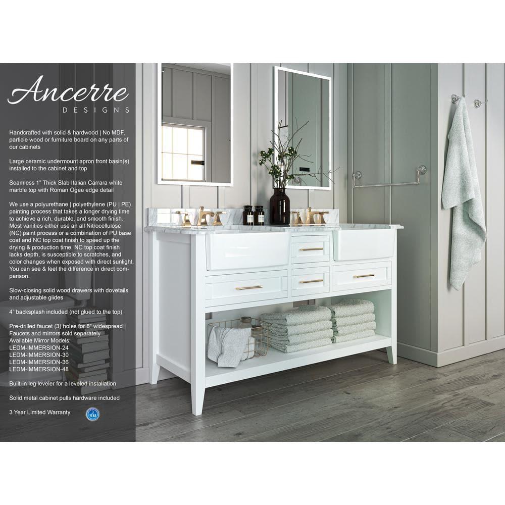 Ancerre Designs Hayley 60" Farmhouse Wood Bathroom Vanity Set in White