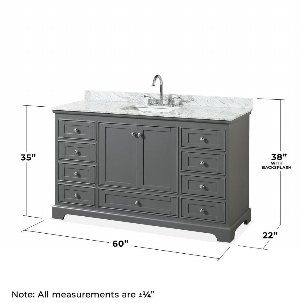 Wyndham Collection Deborah 60'' Single Bathroom Vanity with Marble Top with Mirror