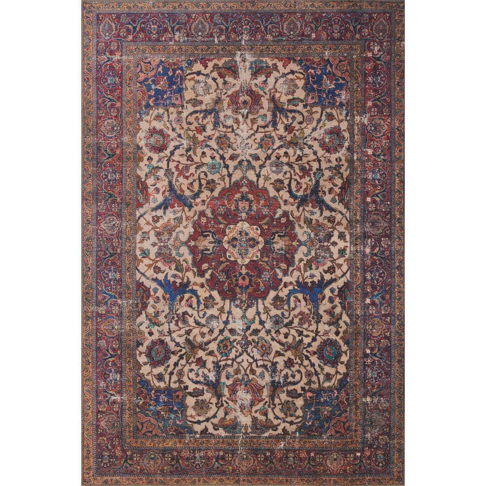 Hand-Knotted Sand and Multi Oriental Synthetic Area Rug 5' x 7'