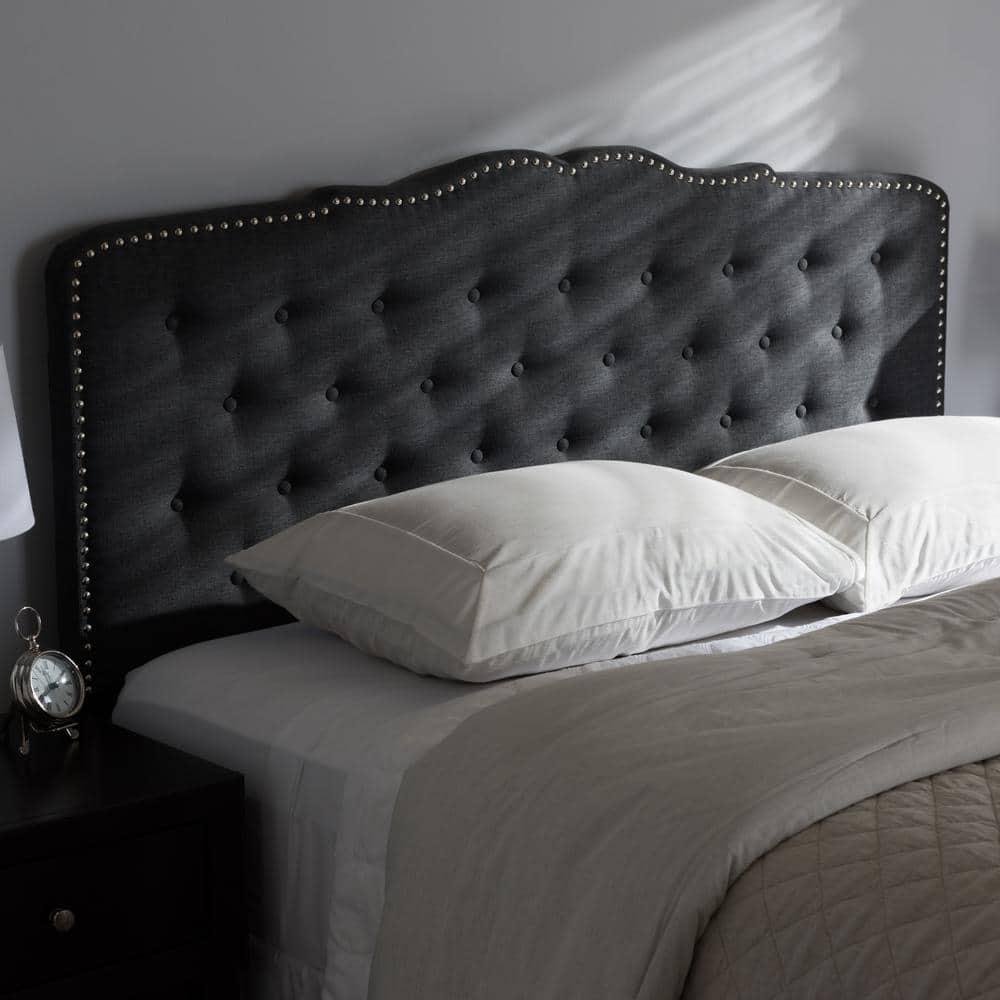 King Lucy Modern and Contemporary Fabric Headboard Dark Gray - Baxton Studio: Upholstered, Button-Tufted, Nailhead Trim