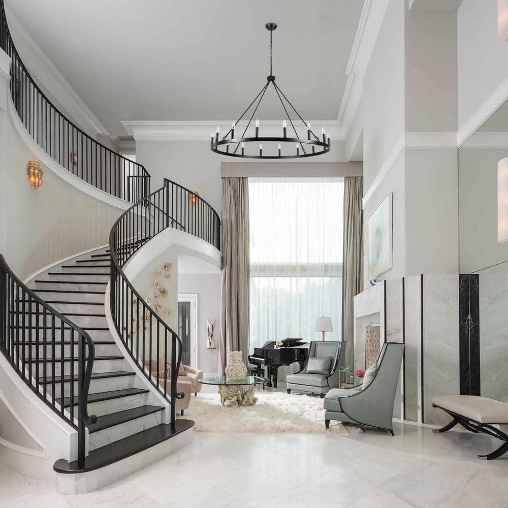 16-Lights Wagon Wheel Chandelier 47 Inch Black Farmhouse Chandelier Large Chandeliers for High Ceilings Round Modern Farmhouse Chandeliers Ceiling Light for Living Room Dining Room Foyer Entryway