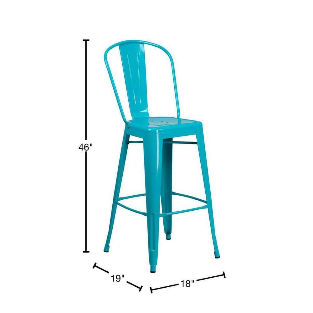 Flash Furniture Commercial Grade 30" High Crystal Teal-Blue Metal Indoor-Outdoor Barstool with Back