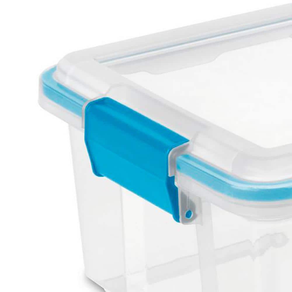 Sterilite 12 Qt Gasket Box, Stackable Storage Bin with Latching Lid and Tight Seal Plastic Container to Organize Basement, Clear Base and Lid, 12-Pack