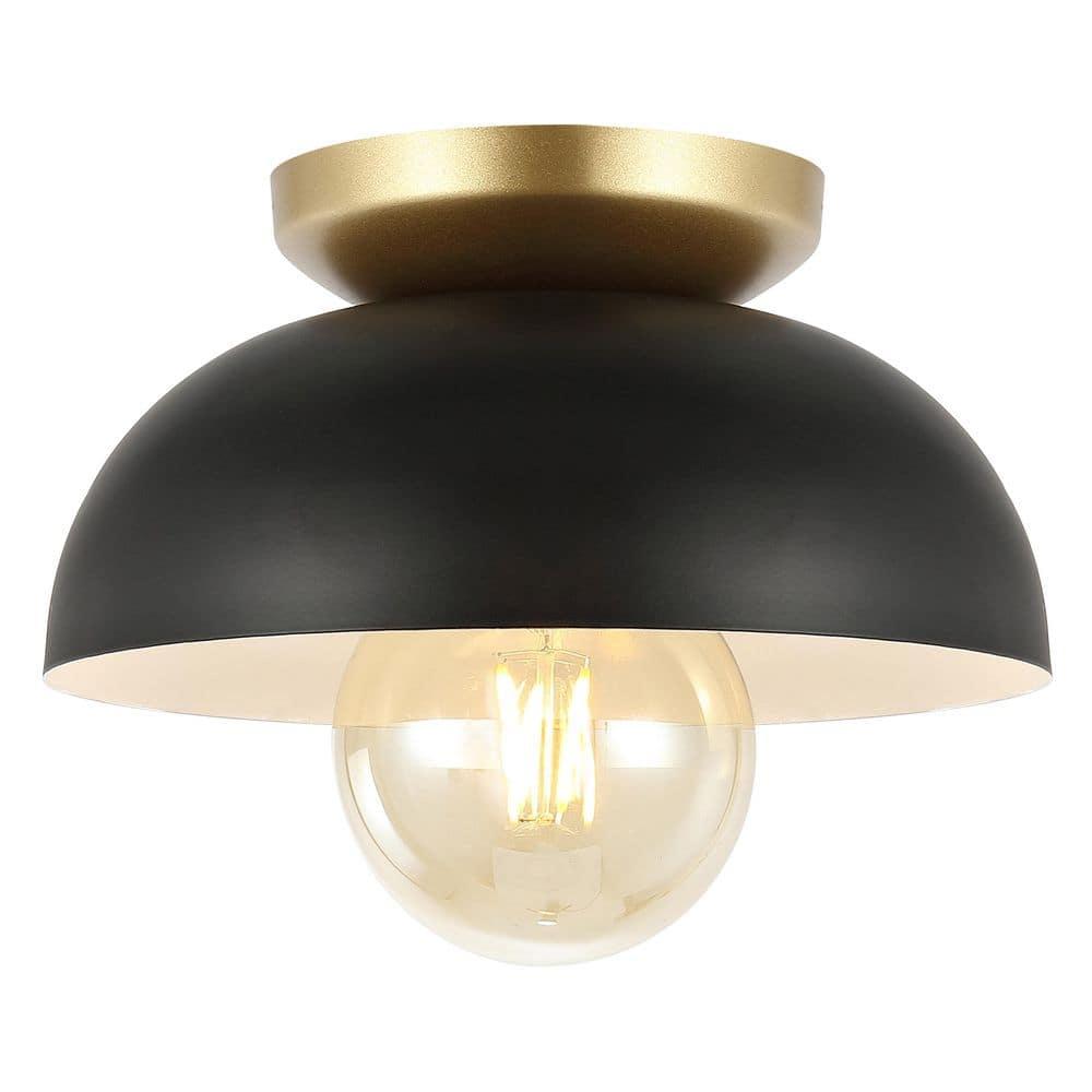 Paulina 8.5" 1-Light Classic Industrial Iron LED Flush Mount, Black/Gold Painting