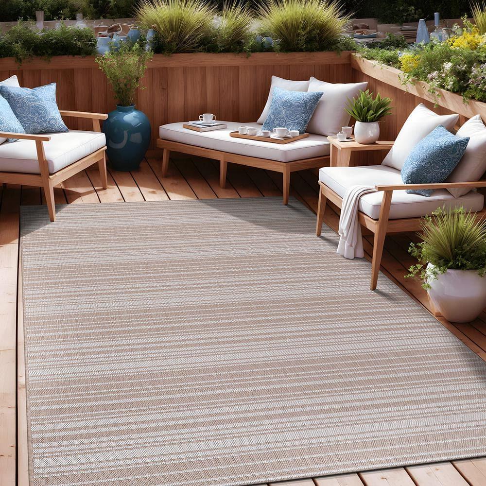 Beverly Rug Outdoor Rugs 5' x 7' Patio, Porch, Garden Beige and White