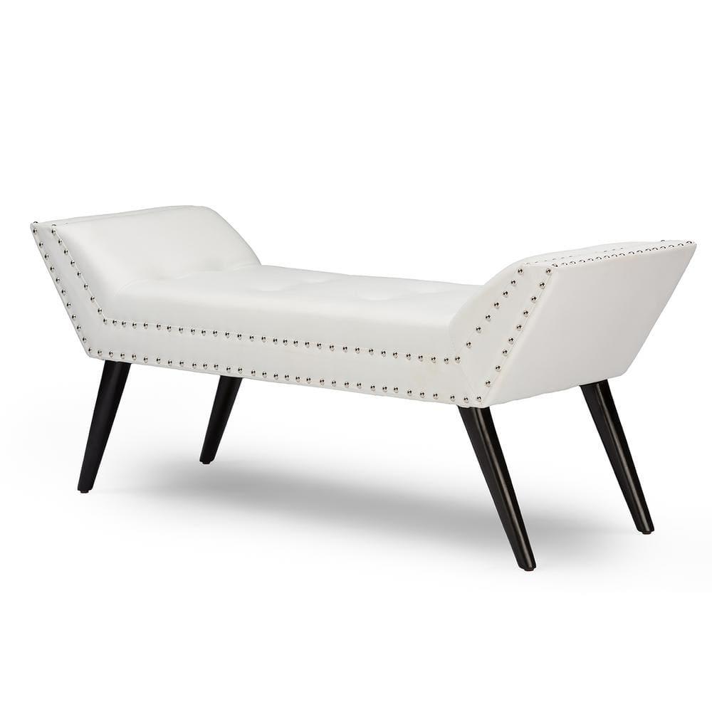 Tamblin Modern And Contemporary Faux Leather Upholstered Large Ottoman Seating Bench - White - Baxton Studio