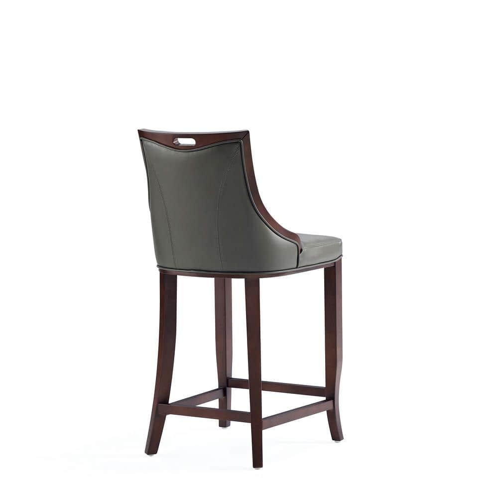 Manhattan Comfort Emperor Faux Leather Barstool Pebble Gray: Beechwood Legs, Upholstered, Fixed Height 27"