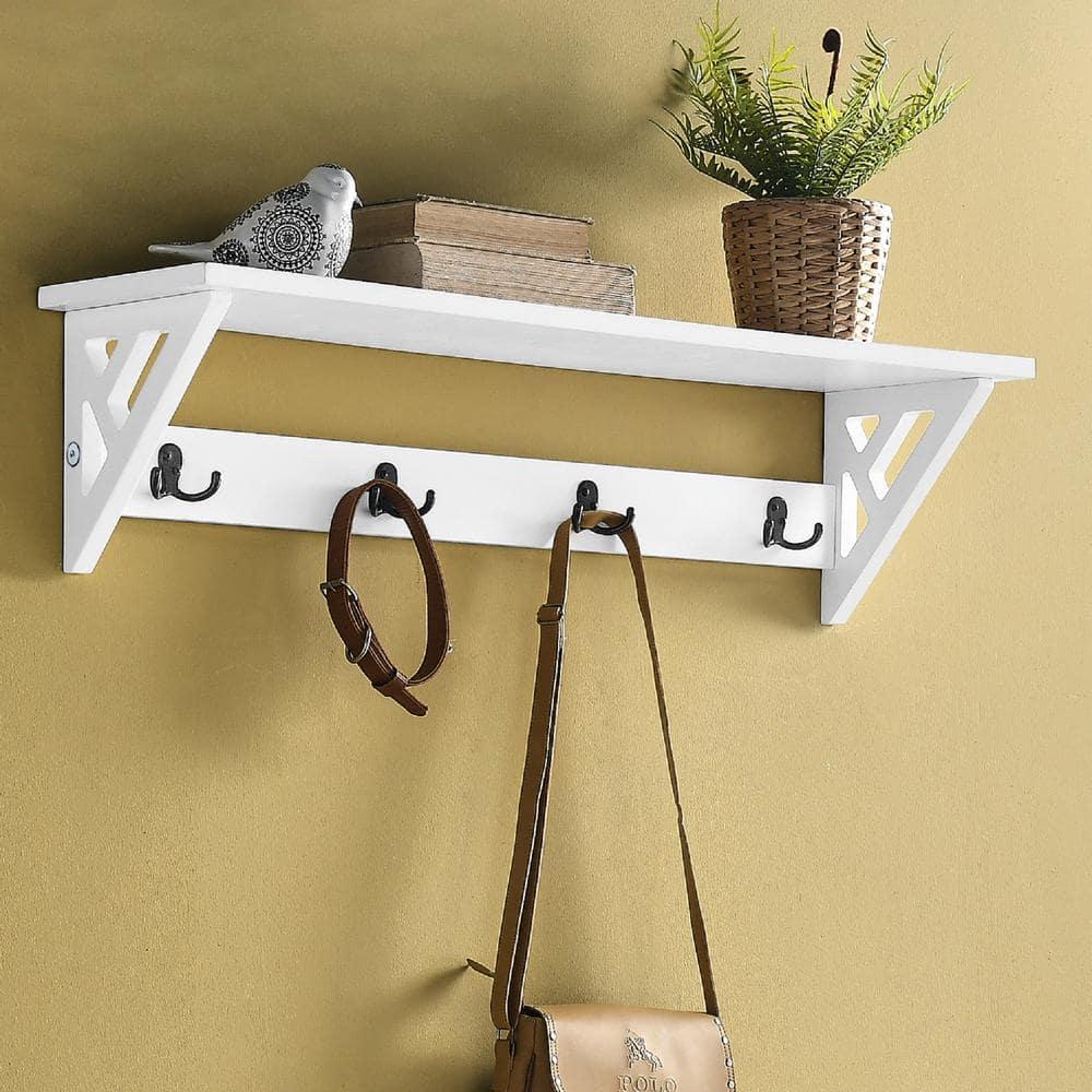 Alaterre Furniture Coventry 36 in. Wall Mounted Coat Hooks With Storage Shelf, Easy Assembly, Traditional Modern Décor, White