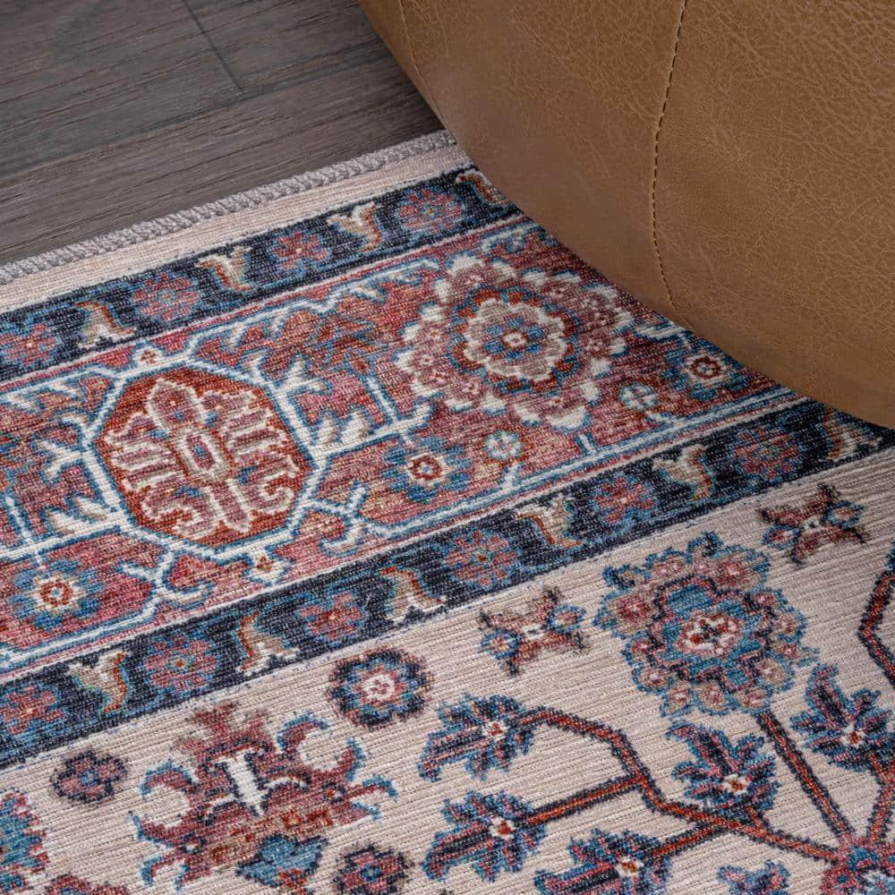 Kemer All-Over Persian Machine-Washable Beige/Red/Blue 3 ft. x 5 ft. Area Rug - JONATHAN Y