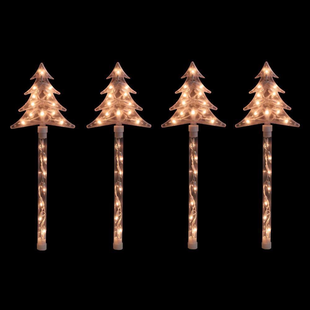 Northlight Seasonal Lighted Star Christmas Pathway Marker with Lawn Stakes White Wire - Clear Lights (Set of 4)