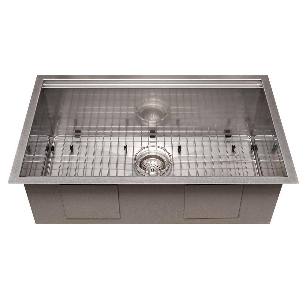 ZLINE 33 in. Garmisch Undermount Single Bowl Satin Stainless Steel Kitchen Sink with Bottom Grid and Accessories (SLS-33S)