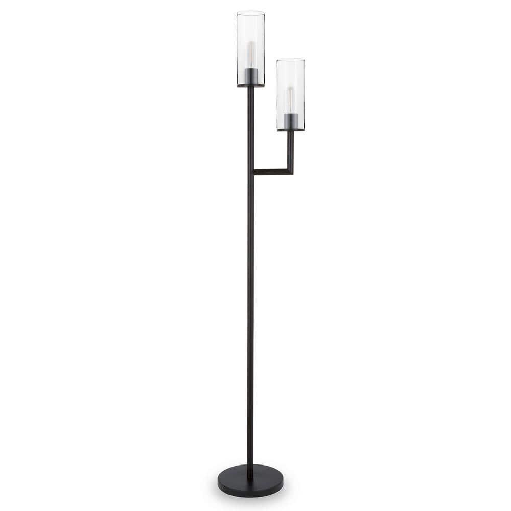 Evelyn&Zoe Traditional 2-Light Torchiere Floor Lamp with Clear Glass Shades