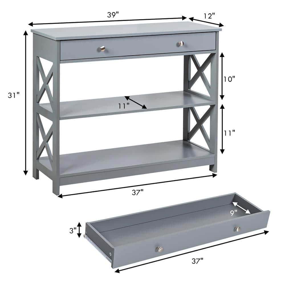 Costway 3-Tier Console Table X-Design Sofa Entryway Table with Drawer & Shelves Gray