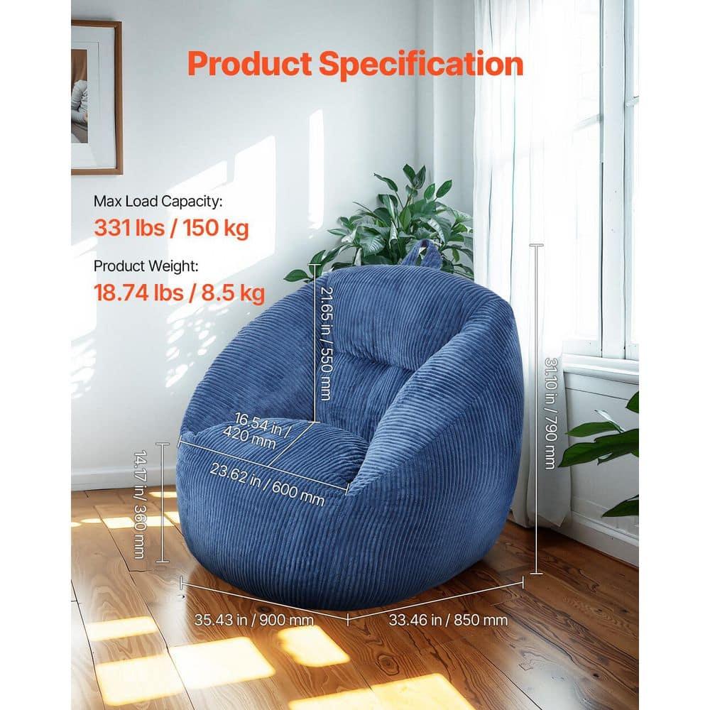 VEVOR 3-Foot Bean Bag Chair with Soft Armrests & Storage Pocket – Comfortable Seating for Home