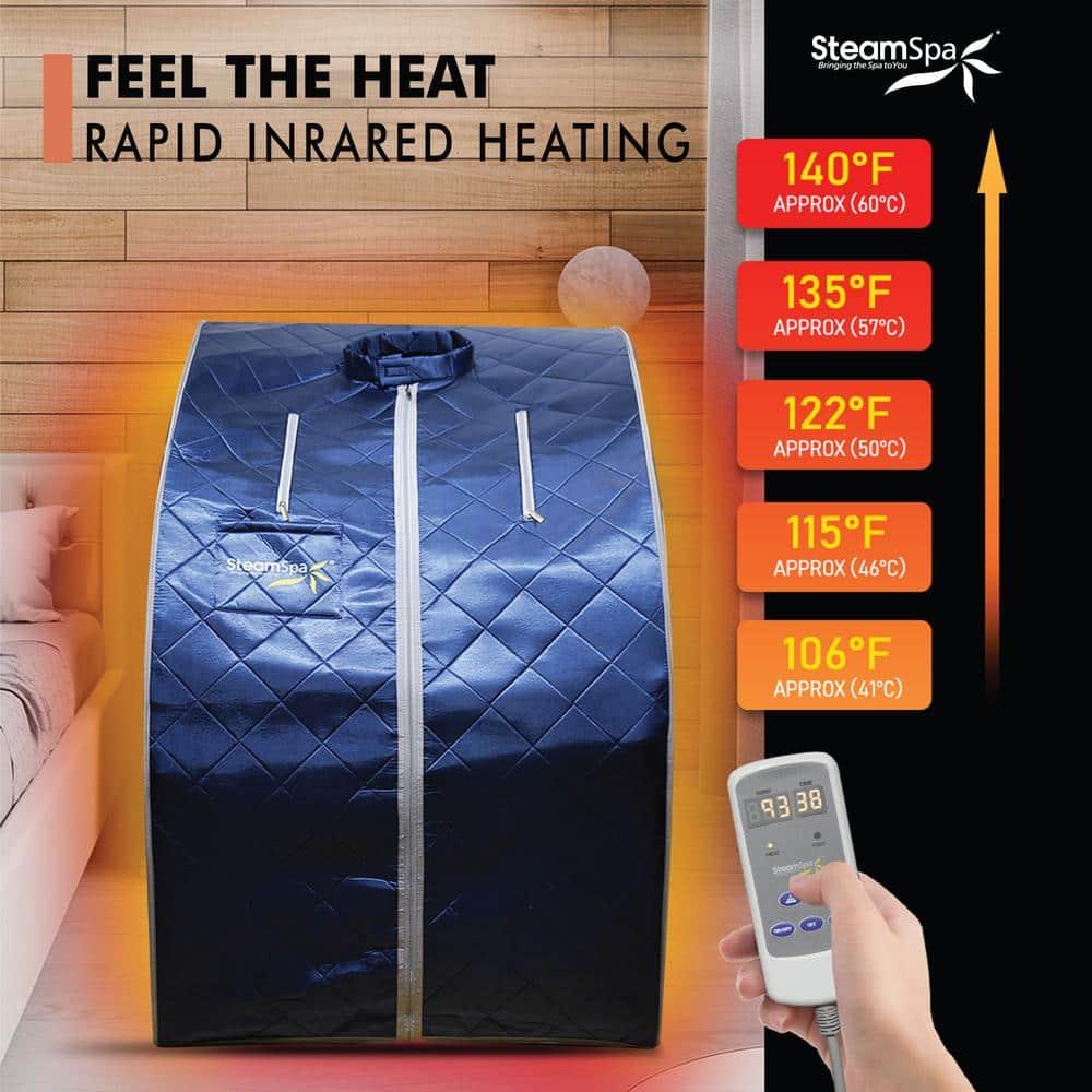 Steam Spa SteamSpa Portable 1-Person Home Sauna with Infrared Heating, Digital Control, Foot Heating Pad, Foldable Chair and Foot Massager in Blue Finish | Wayfair