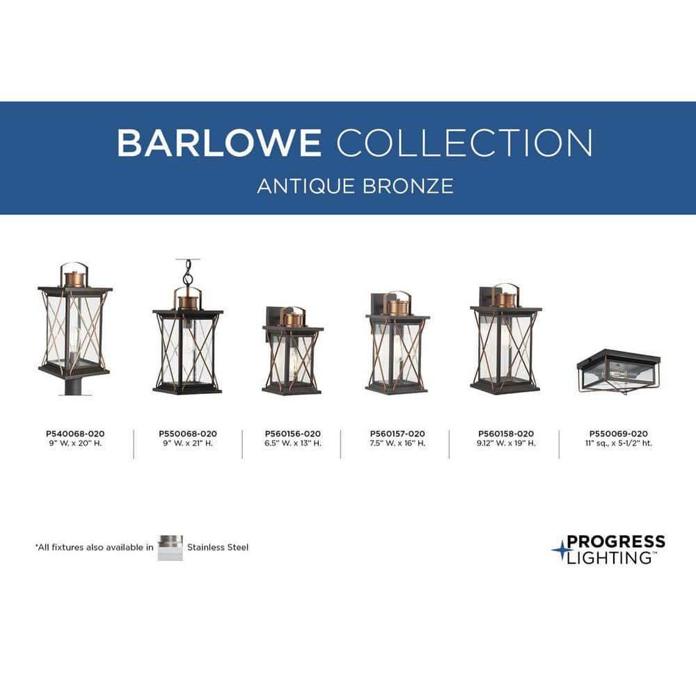 Progress Lighting Barlowe 1-Light Outdoor Hanging Lantern, Antique Bronze, Clear Seeded Glass, Farmhouse Style