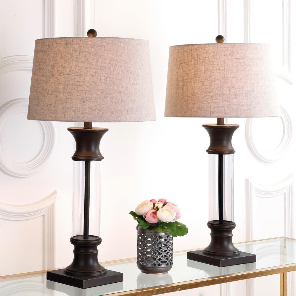 JONATHAN Y Hunter 32" Metal/Glass LED Table Lamp, Bronze (Set of 2)