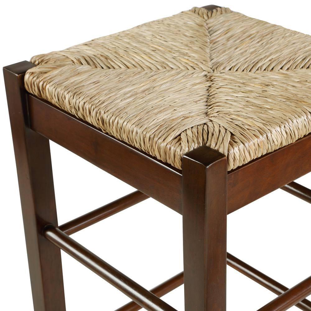 Boraam 24" Rush Seat Hardwood Counter Height Barstool Cappuccino: Solid Wood, Fixed Height, 300lb Capacity