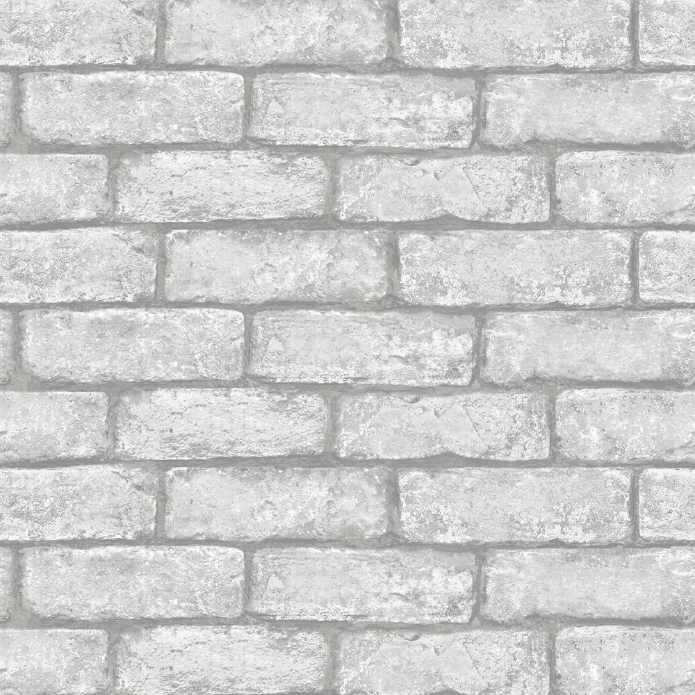 20.5 in. x 16.5 ft. Cambridge Brick Grey Peel & Stick Wallpaper