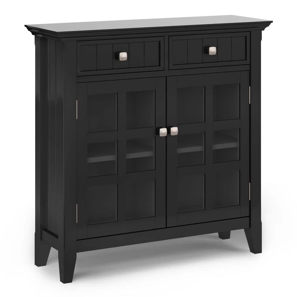 Simpli Home Acadian 36"W Solid Wood 2-Shelf Entryway Storage Cabinet with Glass Doors and 2 Drawers
