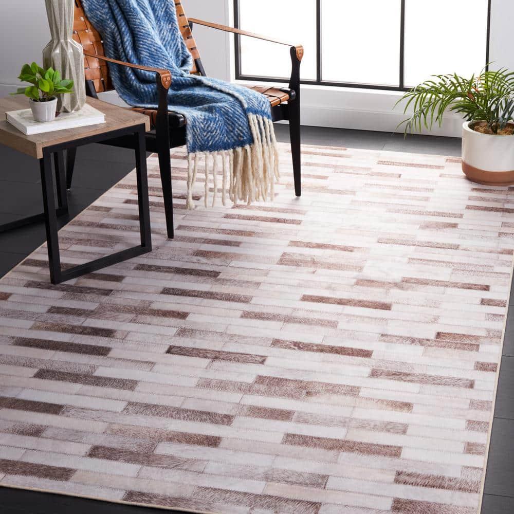 Faux Hide FAH500 Power Loomed Machine Washable Area Rug - Beige/Brown - 6'x6' - Safavieh.