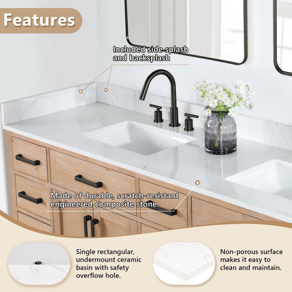 Altair Ceres 84"  Engineered Stone Double Bathroom Vanity Top with Sink