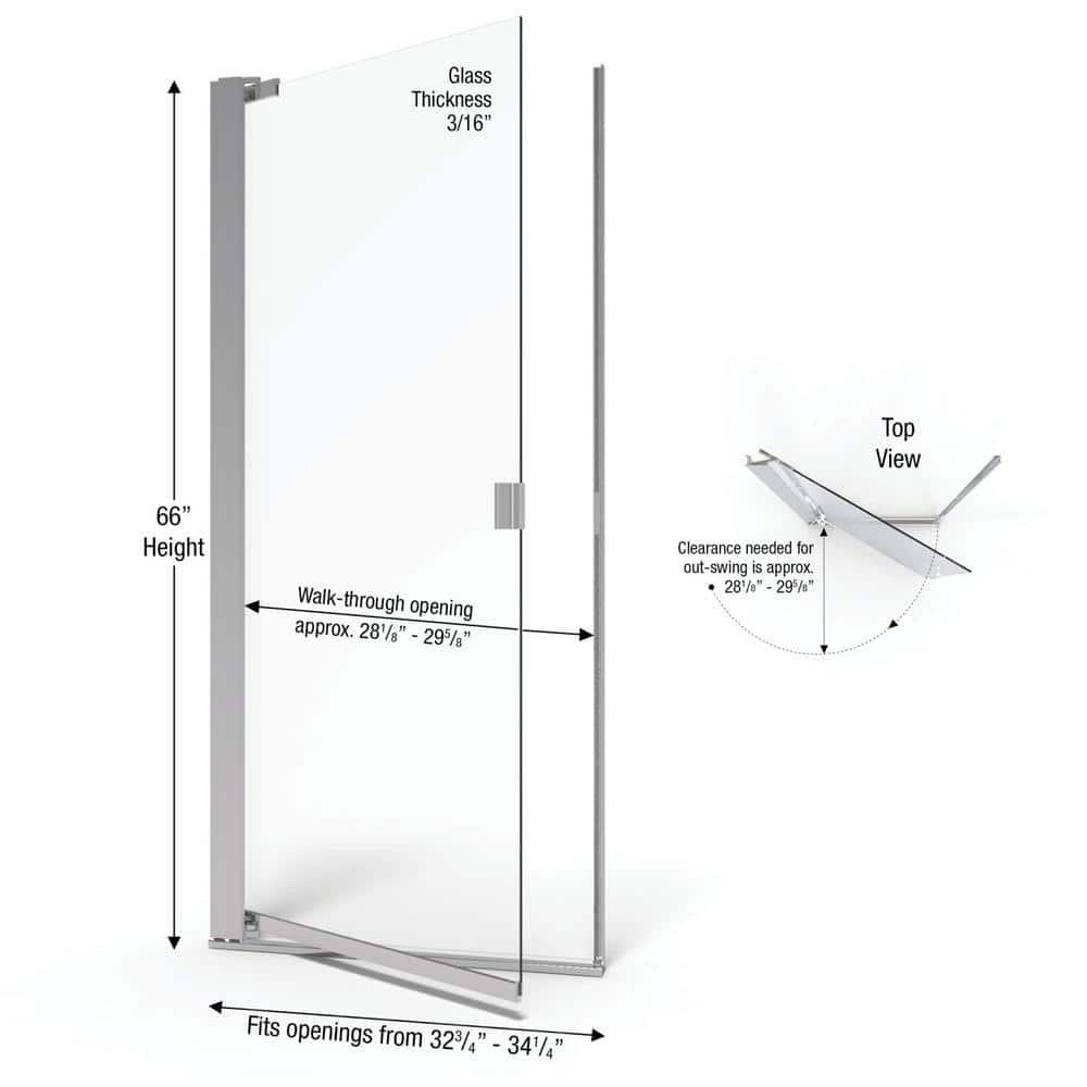 Armon 32.75" W x 66" H Pivot Semi-Frameless Shower Door