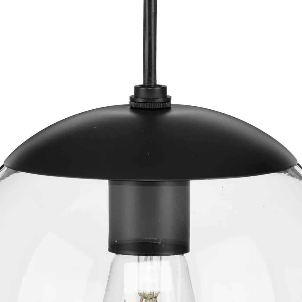 Progress Lighting, Atwell Collection, 1-Light, Pendant Light, Matte Black, Glass Globe Shade