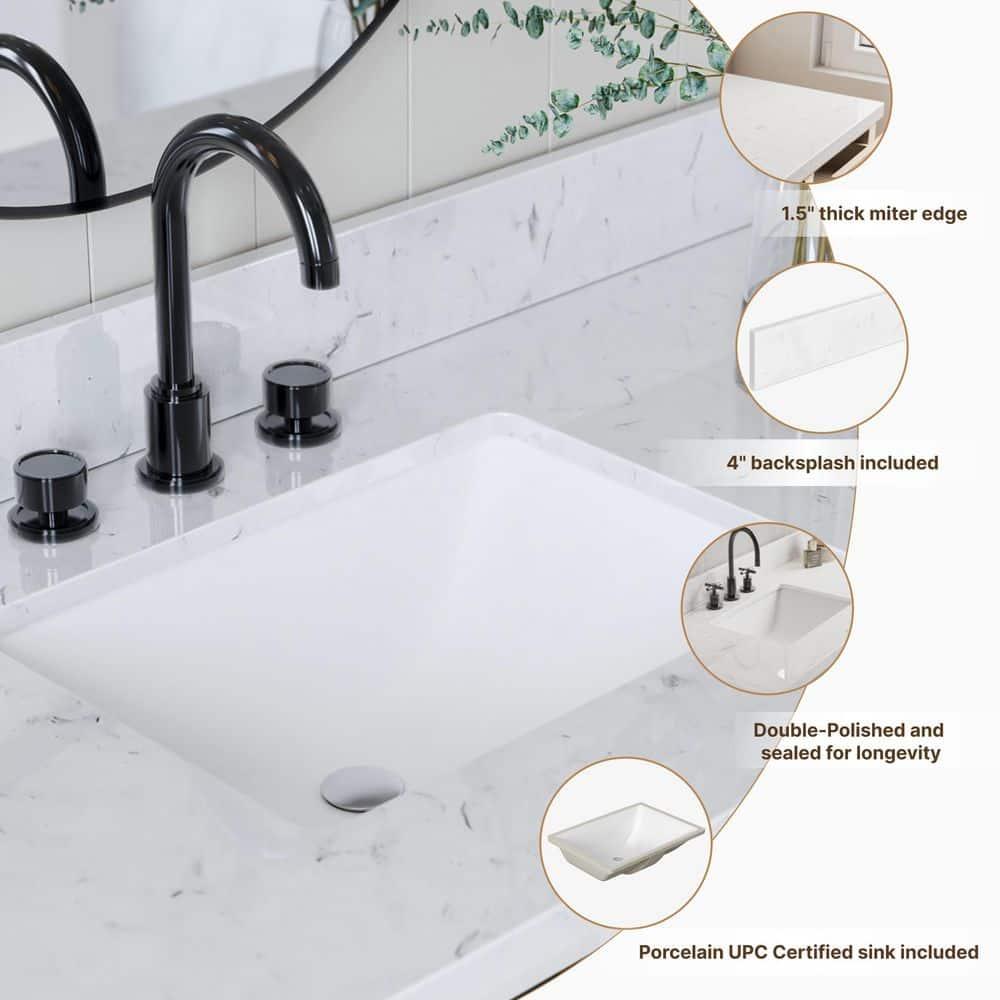 Wildon Home® Tidworth 42'' Solid Wood Single Bathroom Vanity with 1.5'' Carrara Quartz Top, Right Offset Rectangular Sink