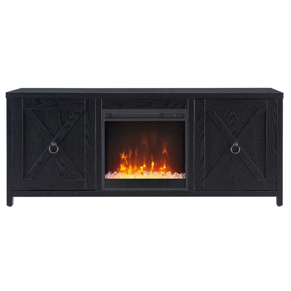 Evelyn&Zoe Granger Rectangular TV Stand with Crystal Fireplace for TV's up to 65", Black