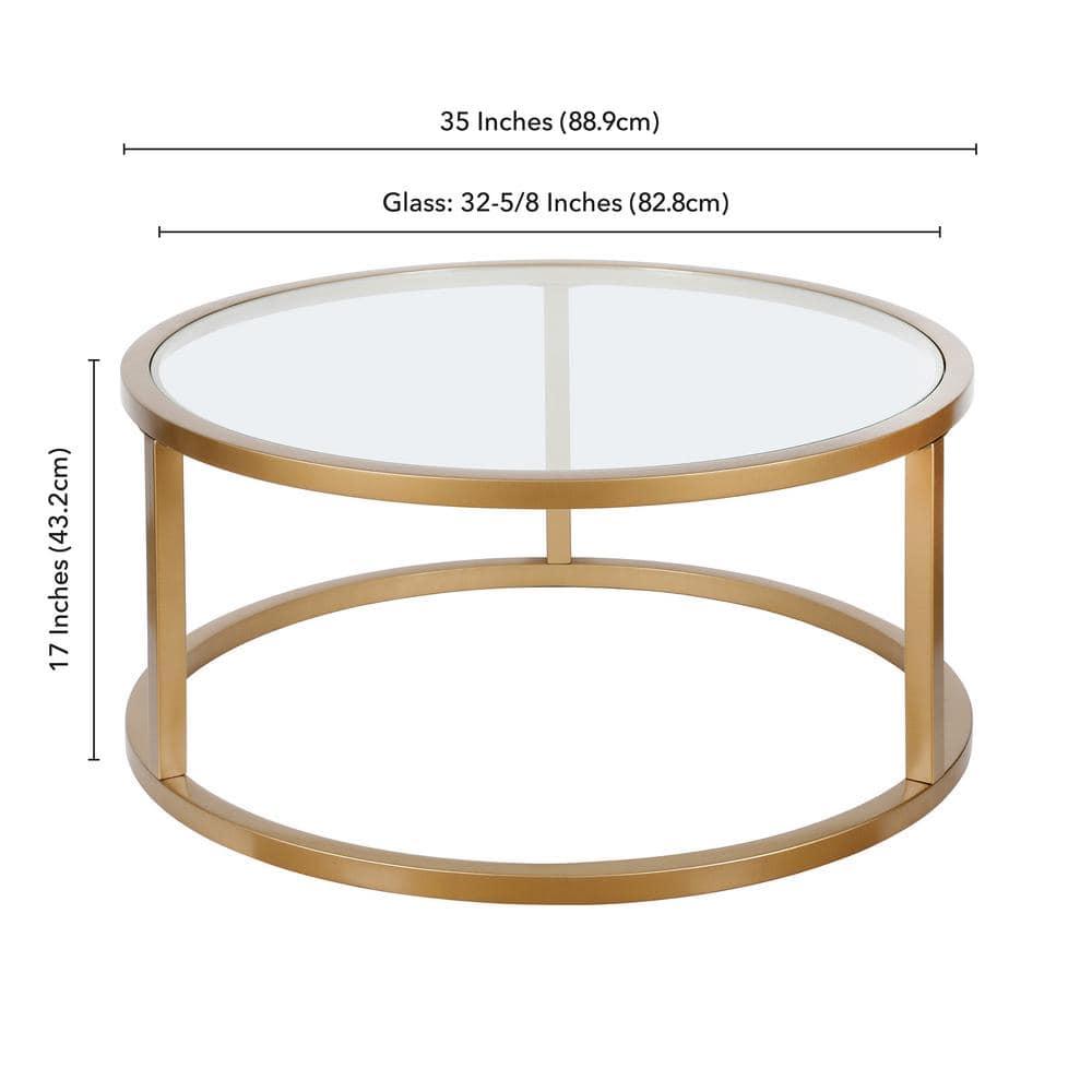 Evelyn&Zoe Metal Round Pedastal Base Coffee Table in Gold and Brass Finish