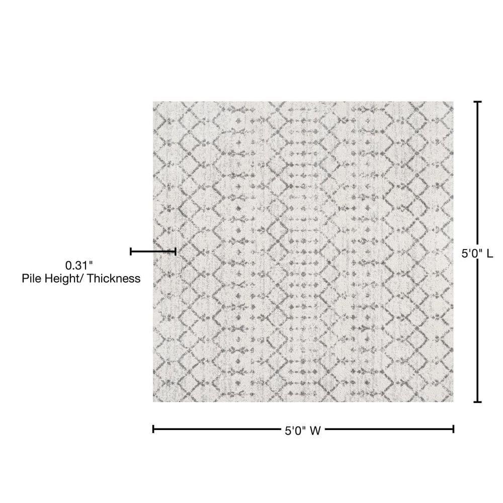 JONATHAN Y Moroccan HYPE Boho Vintage Diamond Cream/Gray 5' Square Area Rug