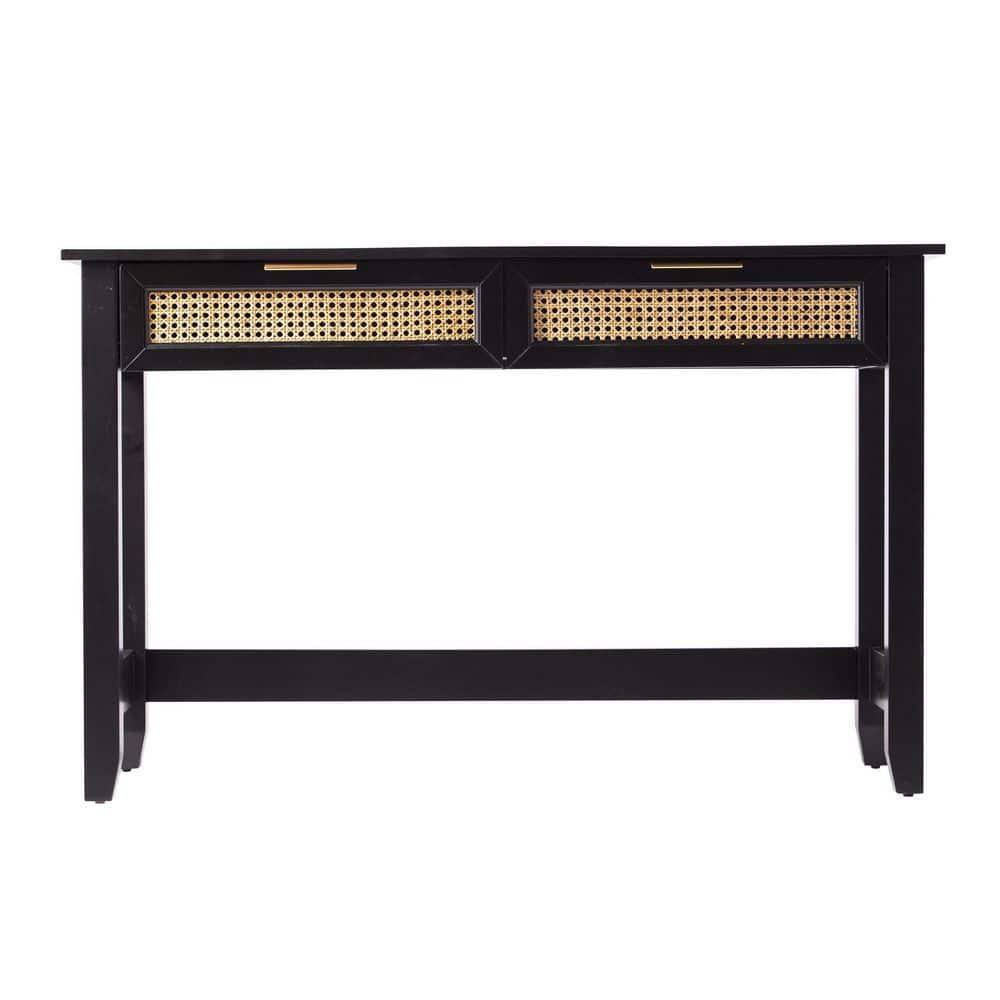 Chekshire Storage Console Black/Natural - Holly & Martin: Transitional Style, Metal Frame, Wood Top, Entryway Furniture with Drawer