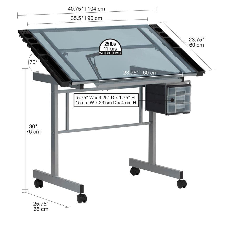 Inbox Zero Craddock Adjustable Glass Top Metal Base Drafting Table