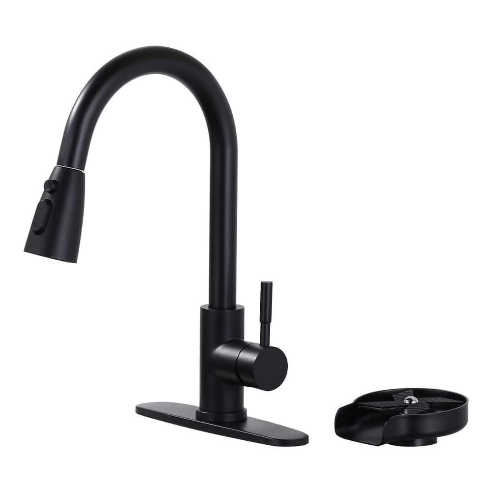 ARCORA Single Handle Stainless Steel Pull-Down Kitchen Faucet with Deckplate and Glass Rinser Combo