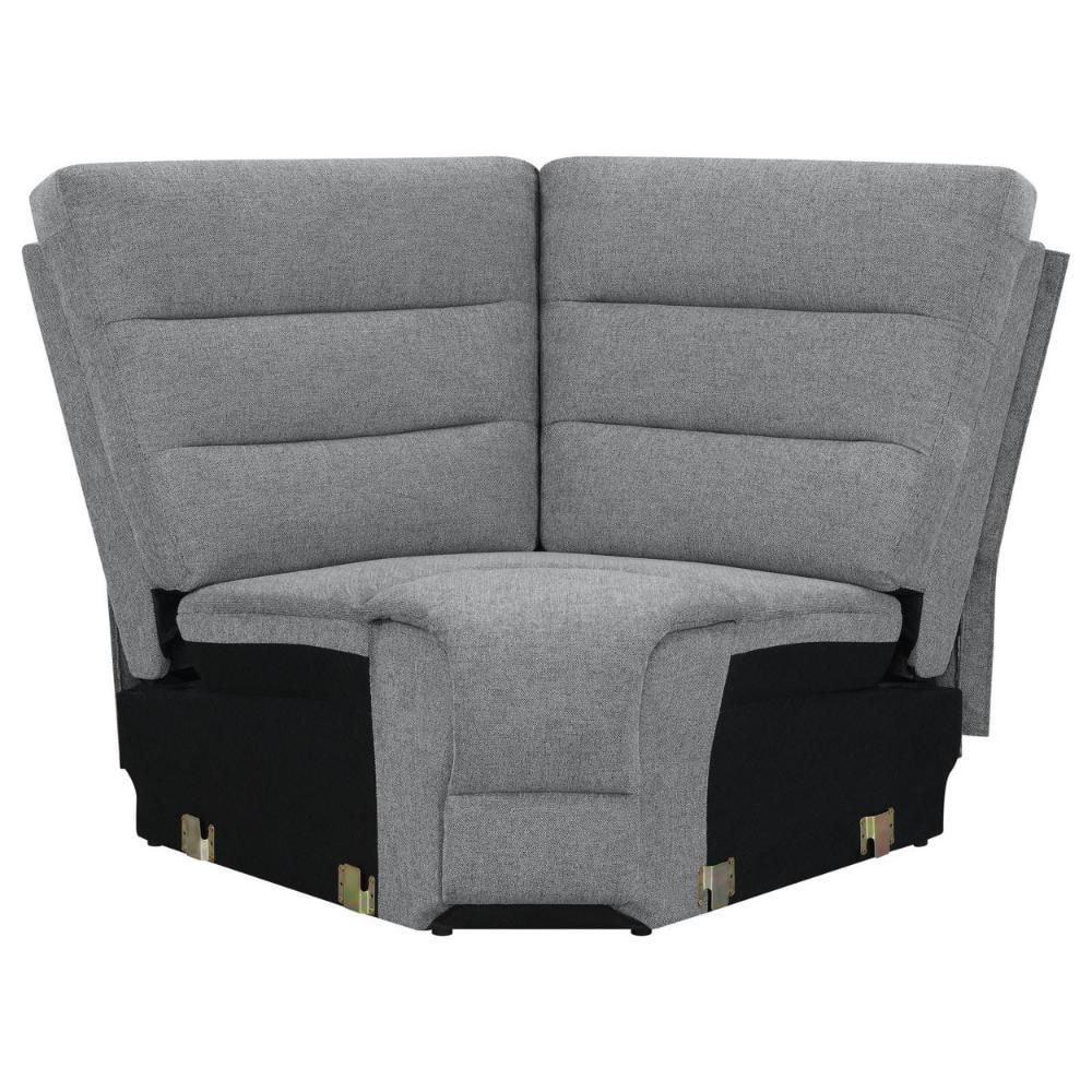 Benjara 106 Inch 3 Piece Sectional Sofa Manual Recliner, Dual AC/USB, Smoke Gray-Color:Gray,Material:smoke linen