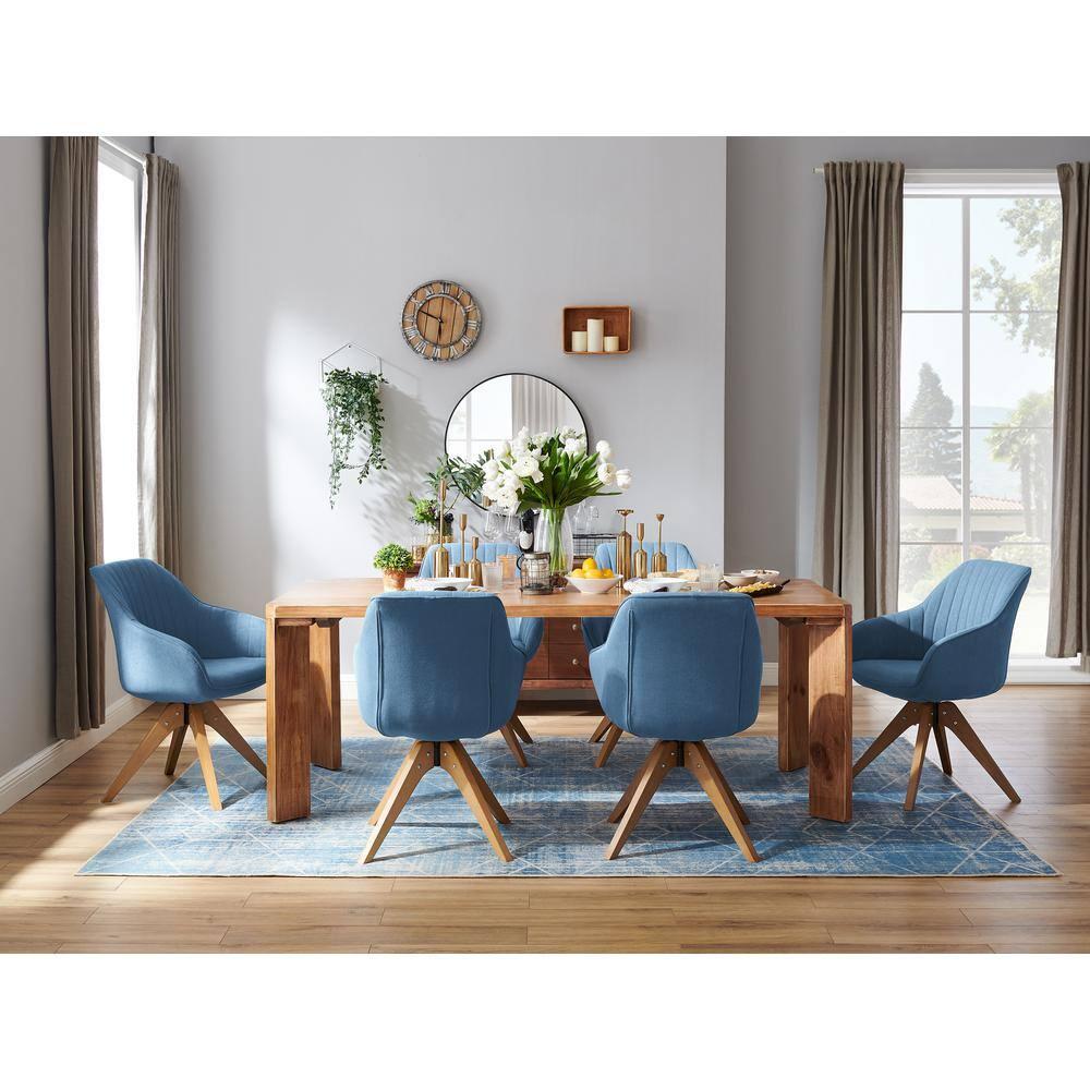 Art Leon Mid Century Accent Chair Fabric Swivel Beech Wood Legs, Light Blue