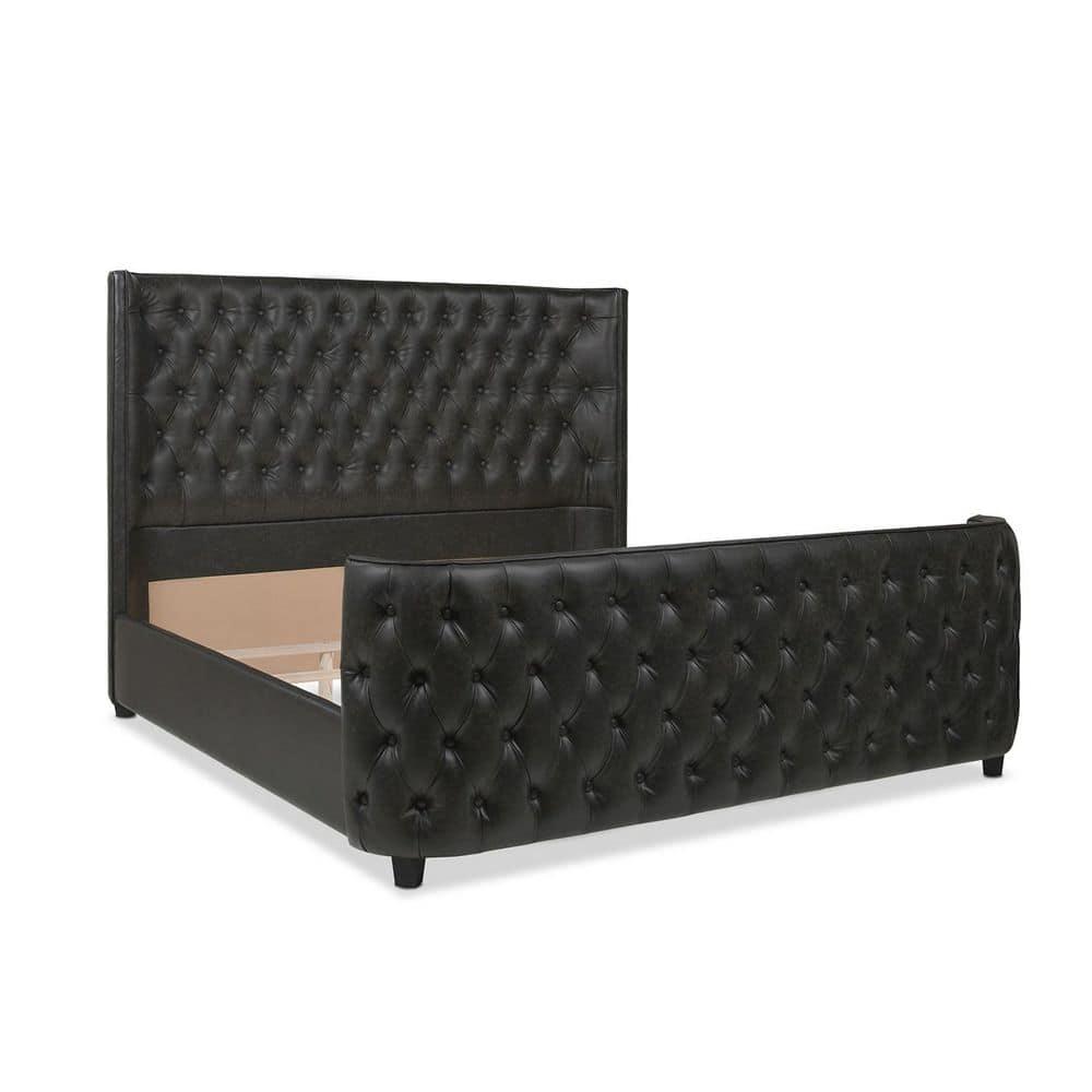 Brooklyn King-Size Luxe Wood Frame Upholstered Bed with Tufted Nailhead Trim