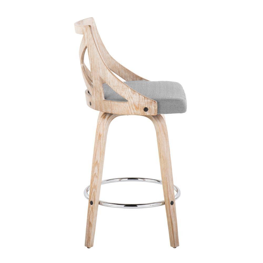 Set of 2 Charlotte Counter Height Barstools White Wash/Light Gray - LumiSource: Upholstered Swivel, Wood Frame