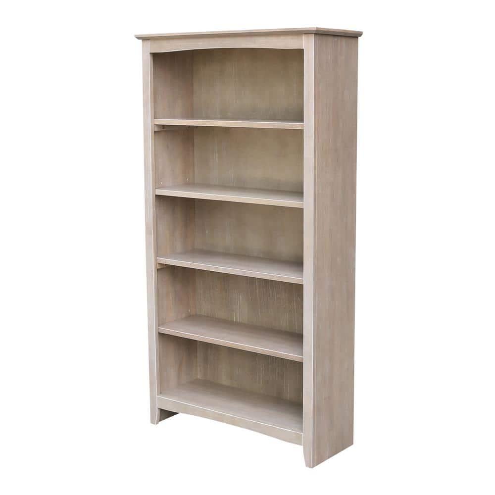 60" Shaker Bookcase Washed Gray/Taupe - International Concepts: Solid Wood, 4-Shelf Storage