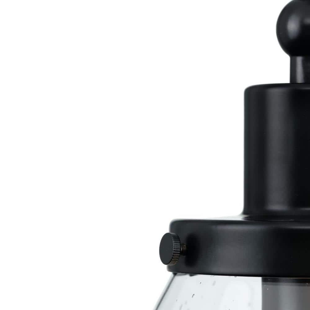 Progress Lighting Hinton 1-Light Industrial Pendant Light, Matte Black, Seeded Glass Shade