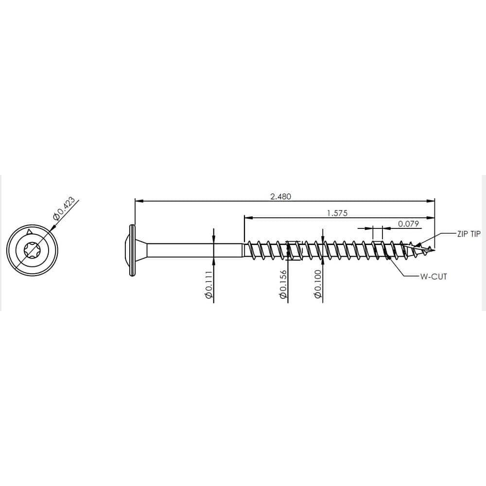 GRK Fasteners 10079 Cabinet Screw, #8 Thread, 2-1/2 in L, Low-Profile, Washer Head, Star Drive, Steel