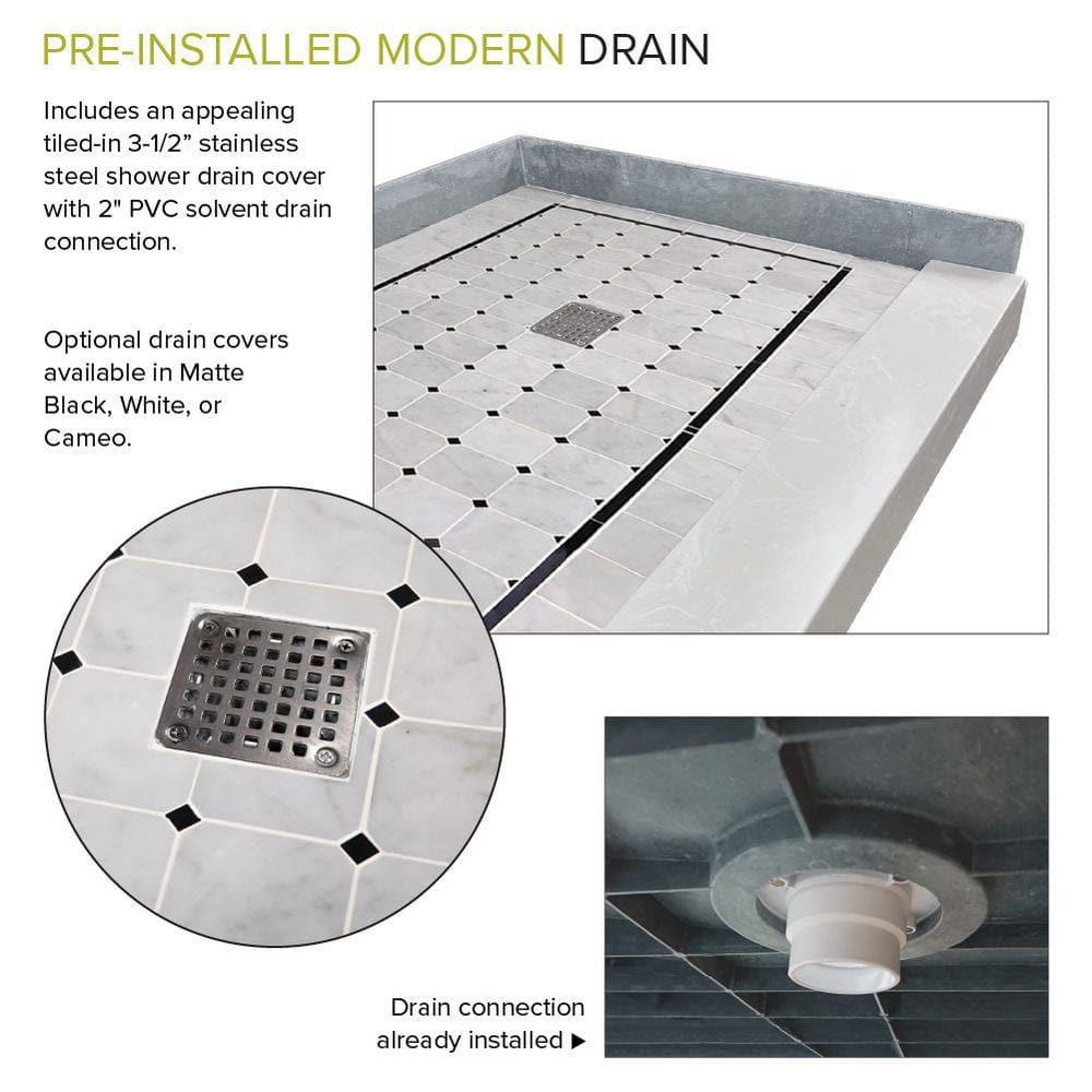 White Marble Pre-Tiled 60" x 36" Shower Base with Right-Hand Drain