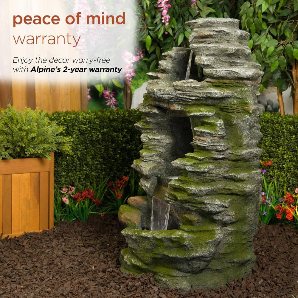 Alpine Corporation 39" Stacked Stone Rainforest Fountain: Polyresin, LED-Lit, Outdoor Decor
