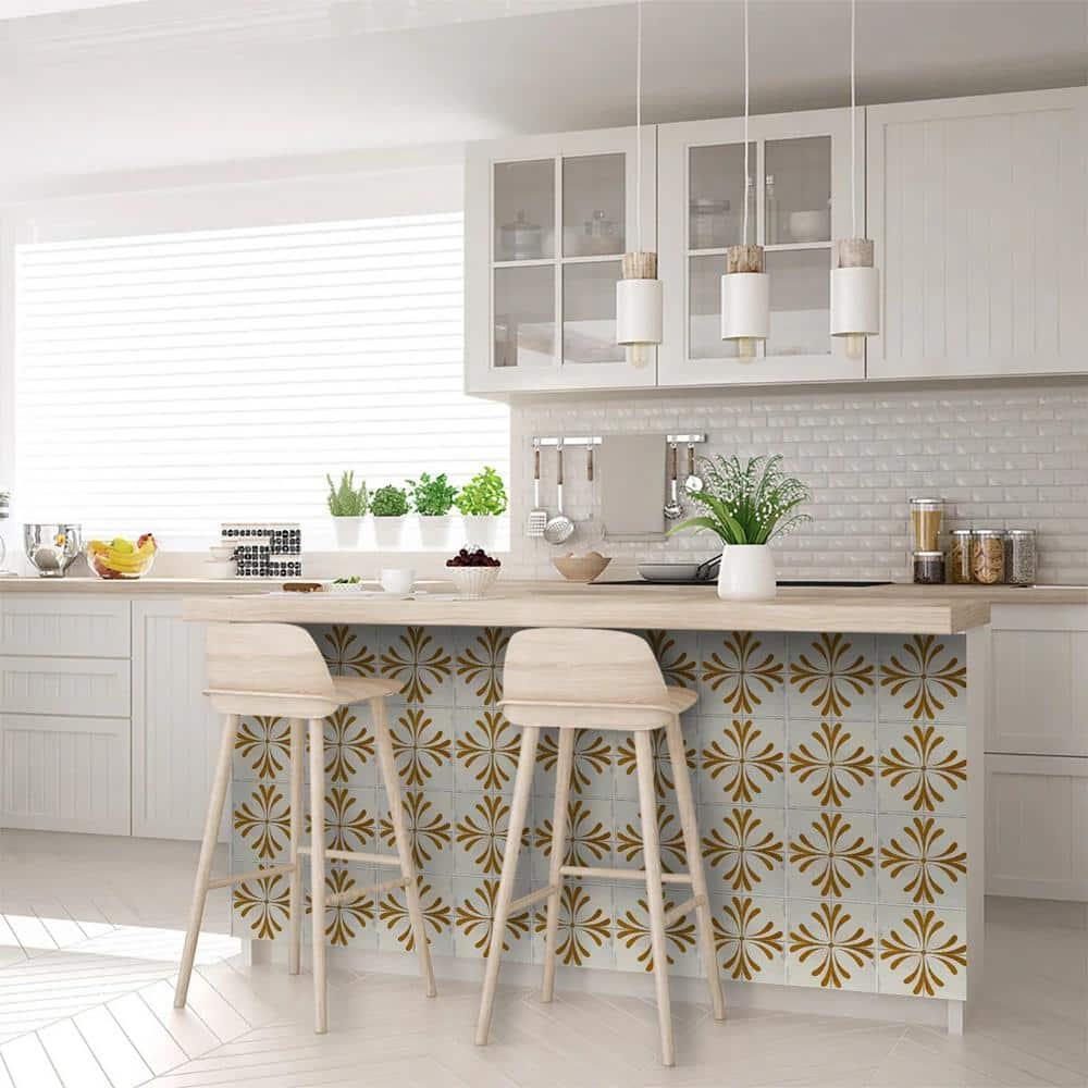 Mi Alma Beige Vintage Flower Peel & Stick Tiles - Vinyl Backsplash 8x8
