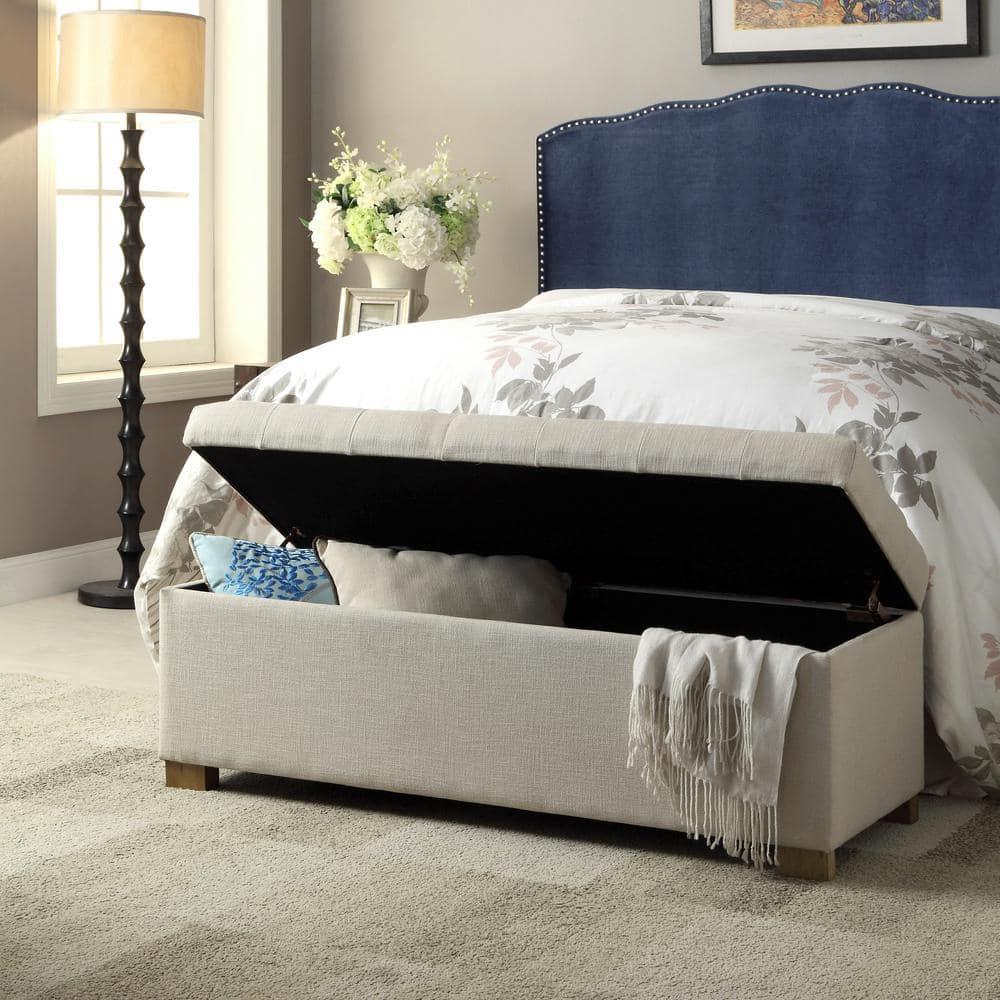 Classic Large Tufted Storage Bench Light Gray - HomePop: Upholstered Ottoman, Bedroom & Entryway Seating