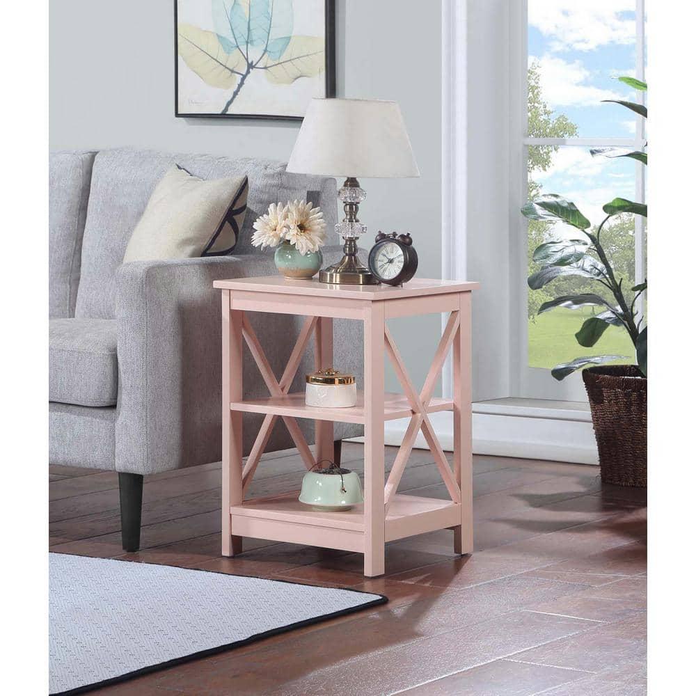 Convenience Concepts Oxford End Table with Shelves, Blush Pink